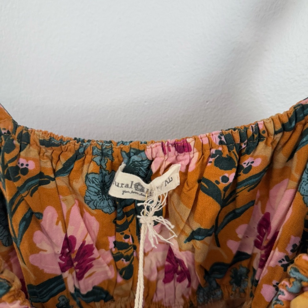 Natural Life XL NEW Floral Mini Dress Yellow Pink Boho Cottage Elastic Waist - Picture 5 of 10